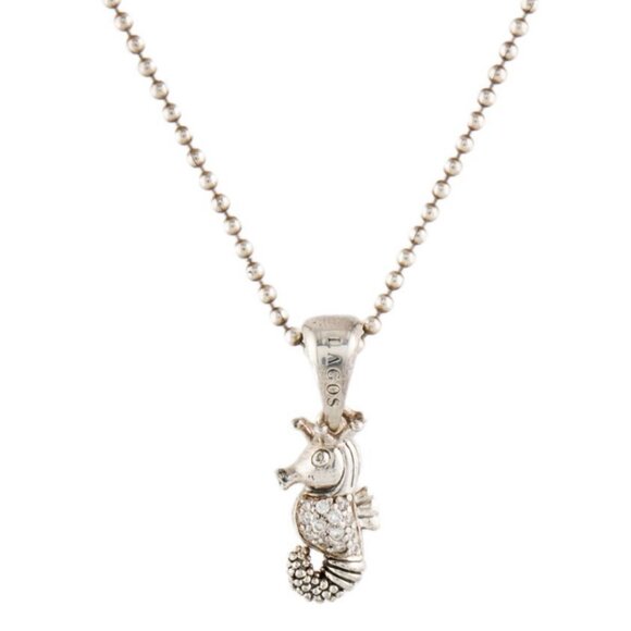 LAGOS DIAMOND STERLING SILVER 925 SEAHORSE PENDANT NECKLACE - Picture 4 of 7